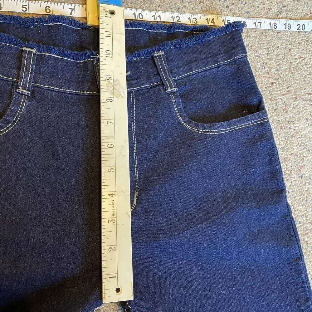 Y2K Neel Jeans Womens Waist 30 L 37 Low Rise Flare Leg Denim Fray Hem Navy Blue